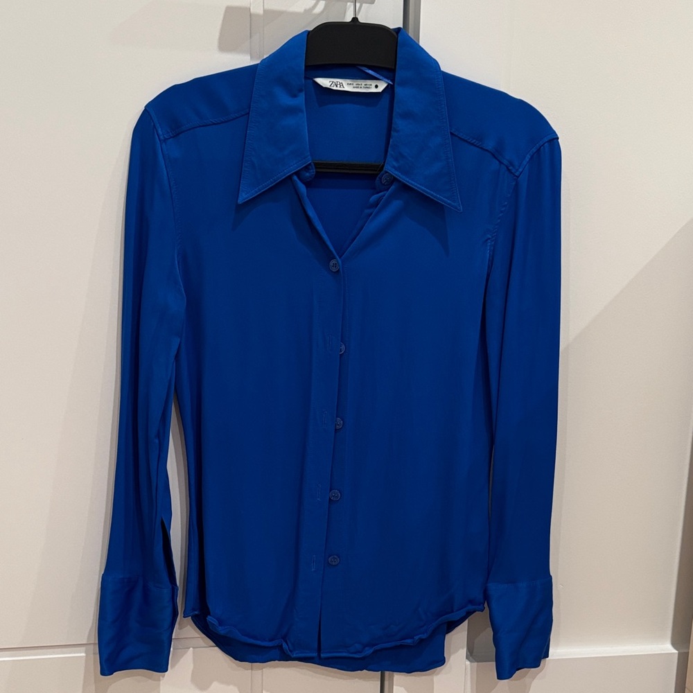 Zara Cobalt Blue Long-Sleeve Button-Down Shirt